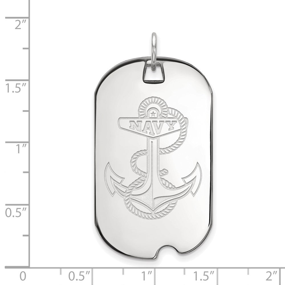 Sterling Silver Rhodium Plated Logoart Us Naval Academy Anchor Large Dog Tag Pendant