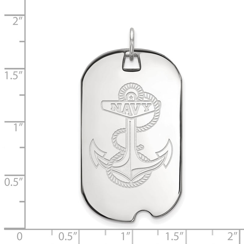 Sterling Silver Rhodium Plated Logoart Us Naval Academy Anchor Large Dog Tag Pendant