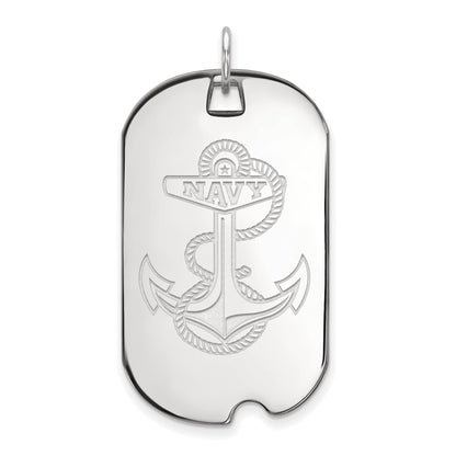 10K White Gold Logoart Us Naval Academy Anchor Large Dog Tag Pendant