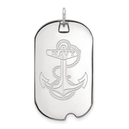 Sterling Silver Rhodium Plated Logoart Us Naval Academy Anchor Large Dog Tag Pendant