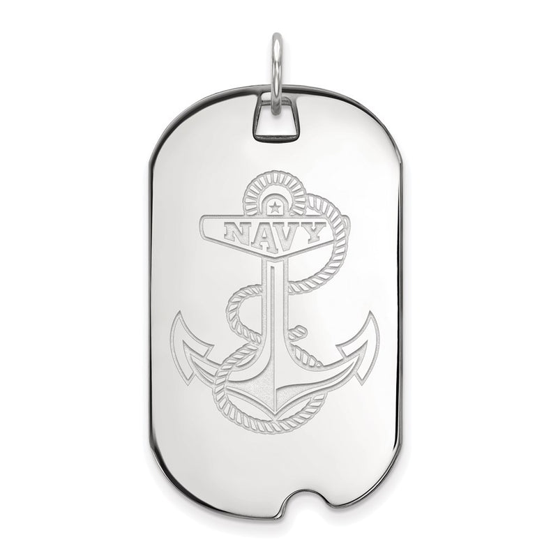 Sterling Silver Rhodium Plated Logoart Us Naval Academy Anchor Large Dog Tag Pendant