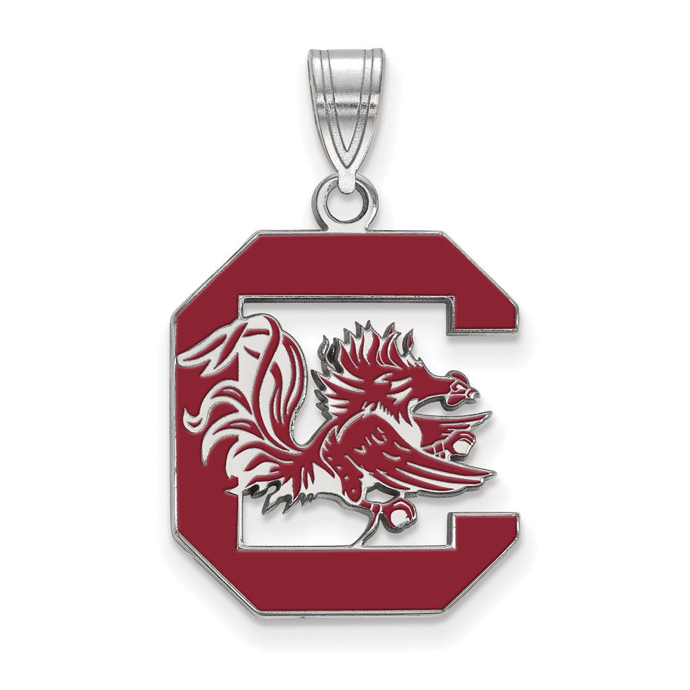 Sterling Silver Rhodium Plated Logoart University Of South Carolina Large Enameled Pendant