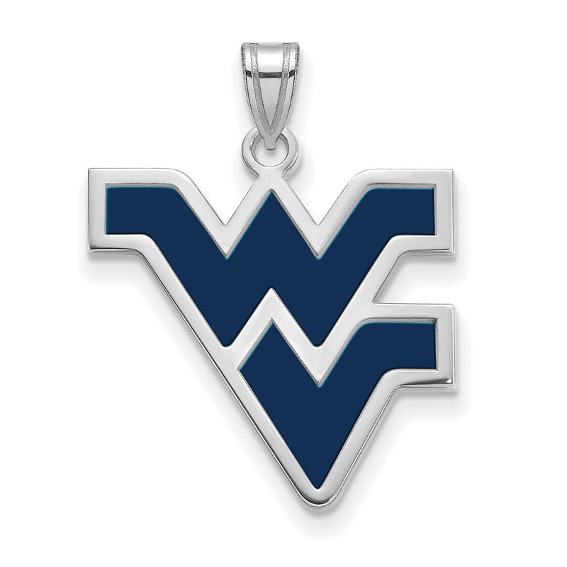 Sterling Silver Rhodium Plated Logoart West Virginia University W V Large Enameled Pendant