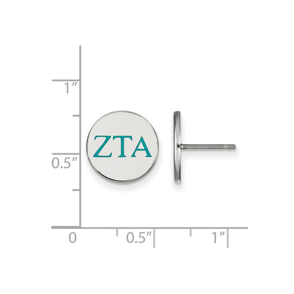 Sterling Silver Rhodium Plated Logoart Zeta Tau Alpha Sorority Greek Letters Color Enamel Post Earrings