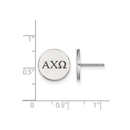 Sterling Silver Rhodium Plated Logoart Alpha Chi Omega Sorority Greek Letters Black Enamel Post Earrings