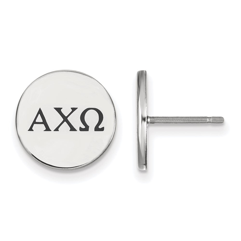 Sterling Silver Rhodium Plated Logoart Alpha Chi Omega Sorority Greek Letters Black Enamel Post Earrings