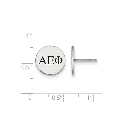 Sterling Silver Rhodium Plated Logoart Alpha Epsilon Phi Sorority Greek Letters Black Enamel Post Earrings