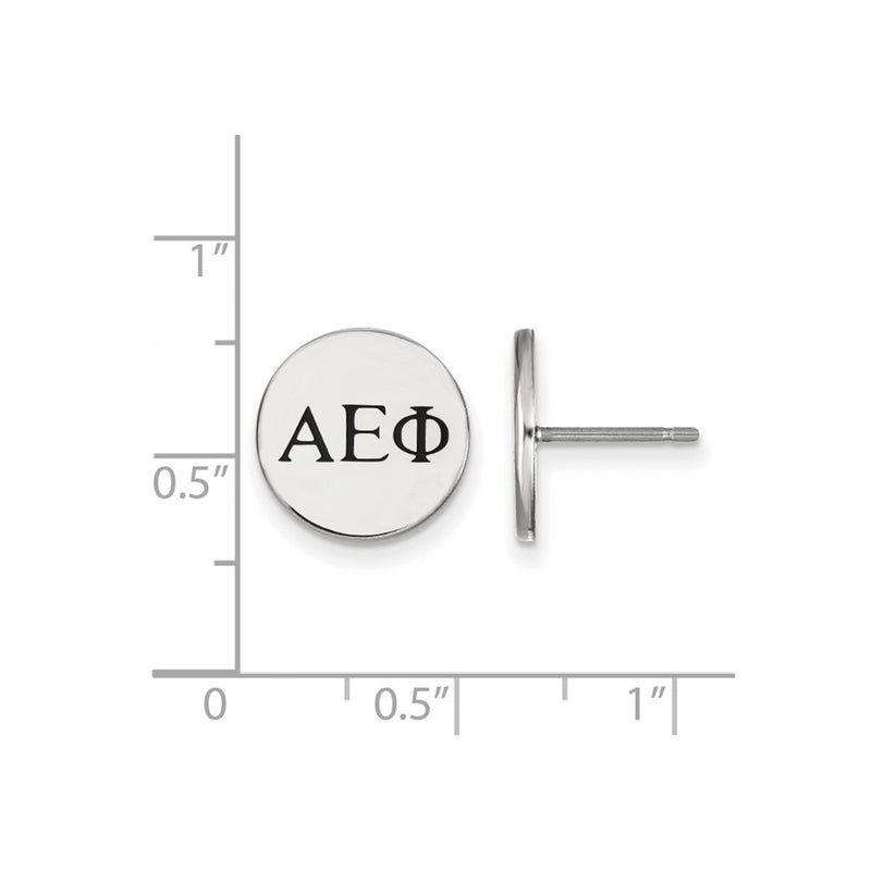 Sterling Silver Rhodium Plated Logoart Alpha Epsilon Phi Sorority Greek Letters Black Enamel Post Earrings