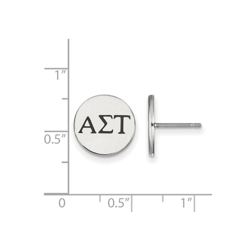 Sterling Silver Rhodium Plated Logoart Alpha Sigma Tau Sorority Greek Letters Black Enamel Post Earrings