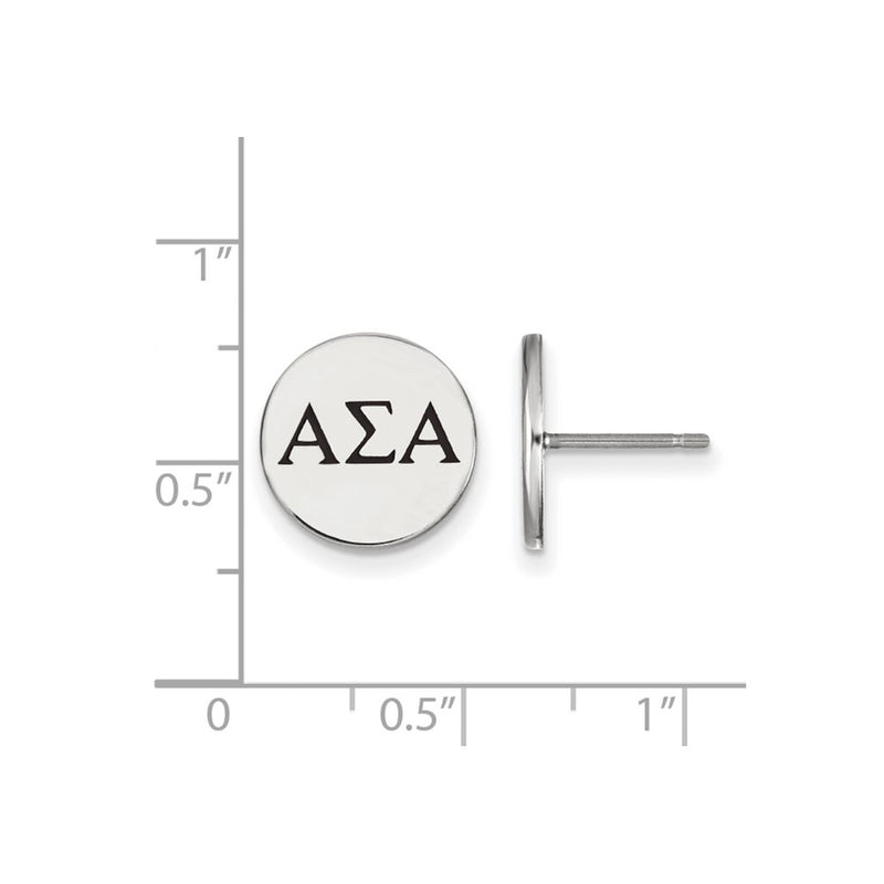 Sterling Silver Rhodium Plated Logoart Alpha Sigma Sorority Greek Letters Black Enamel Post Earrings