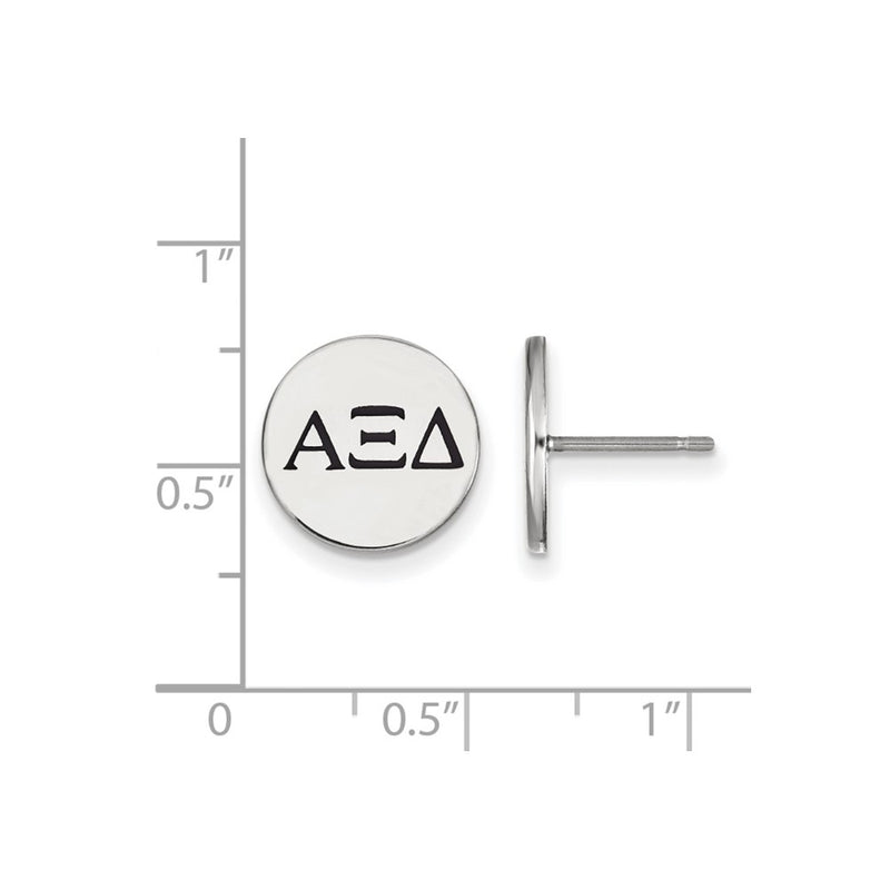 Sterling Silver Rhodium Plated Logoart Alpha Xi Delta Sorority Greek Letters Black Enamel Post Earrings