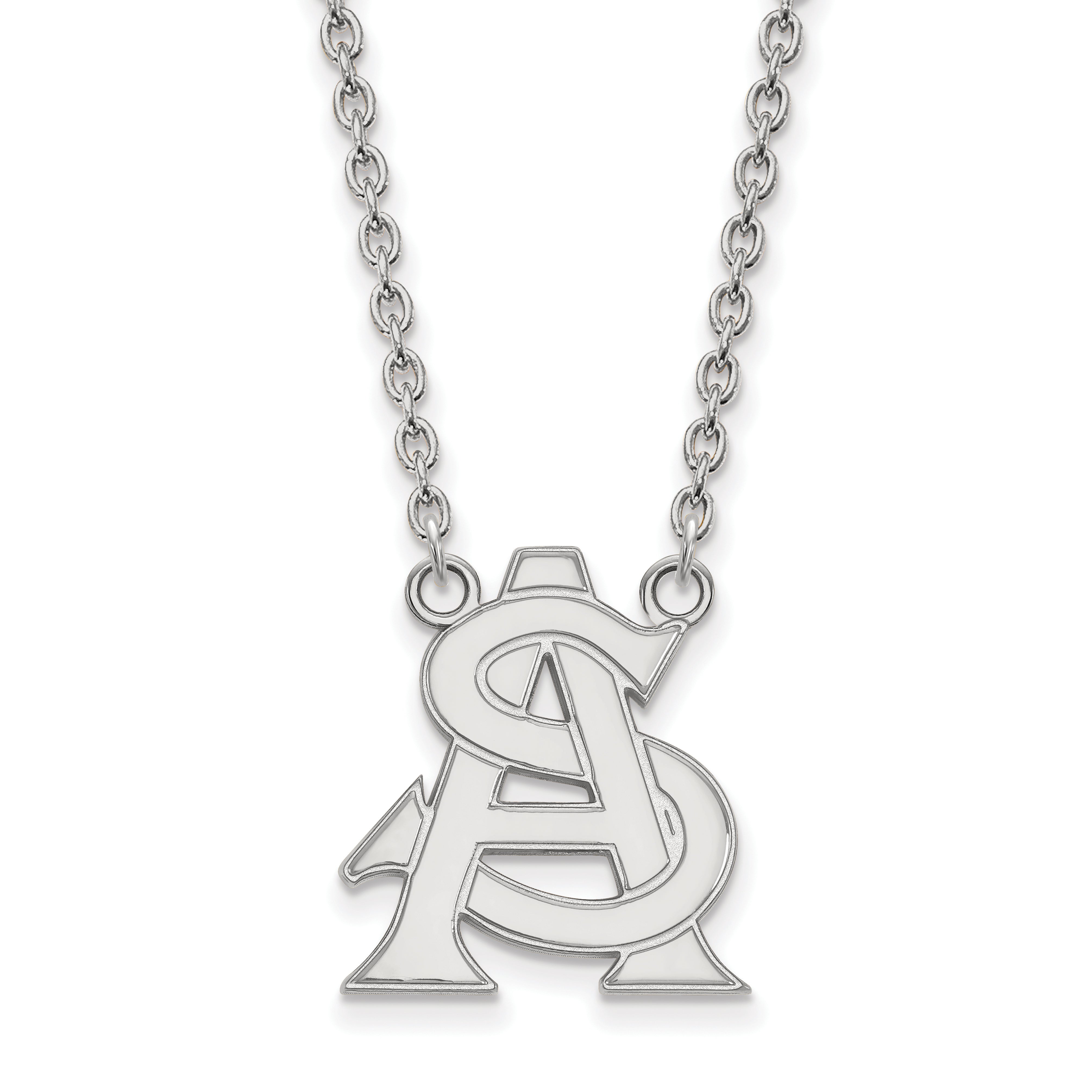 Sterling Silver Rhodium Plated Logoart Arizona State University A S Large Pendant 18 Inch Necklace