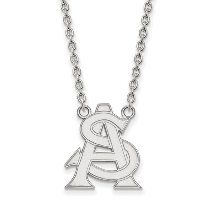 Sterling Silver Rhodium Plated Logoart Arizona State University A S Large Pendant 18 Inch Necklace