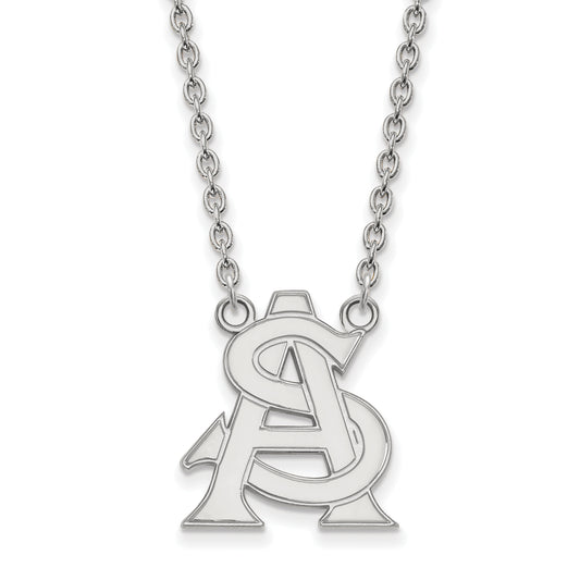 Sterling Silver Rhodium Plated Logoart Arizona State University A S Large Pendant 18 Inch Necklace