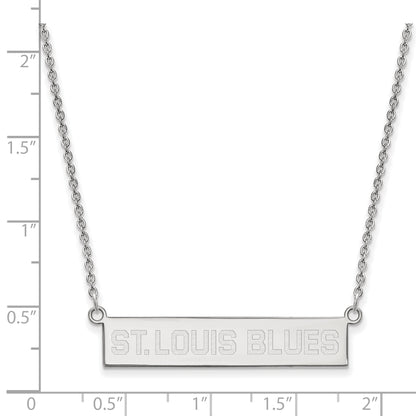 Sterling Silver Rhodium Plated Nhl Logoart St. Louis Blues Small Bar 18 Inch Necklace