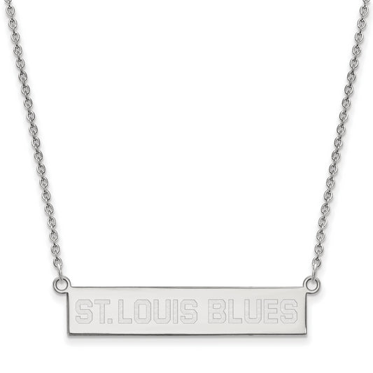 Sterling Silver Rhodium Plated Nhl Logoart St. Louis Blues Small Bar 18 Inch Necklace