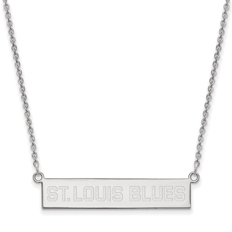 Sterling Silver Rhodium Plated Nhl Logoart St. Louis Blues Small Bar 18 Inch Necklace