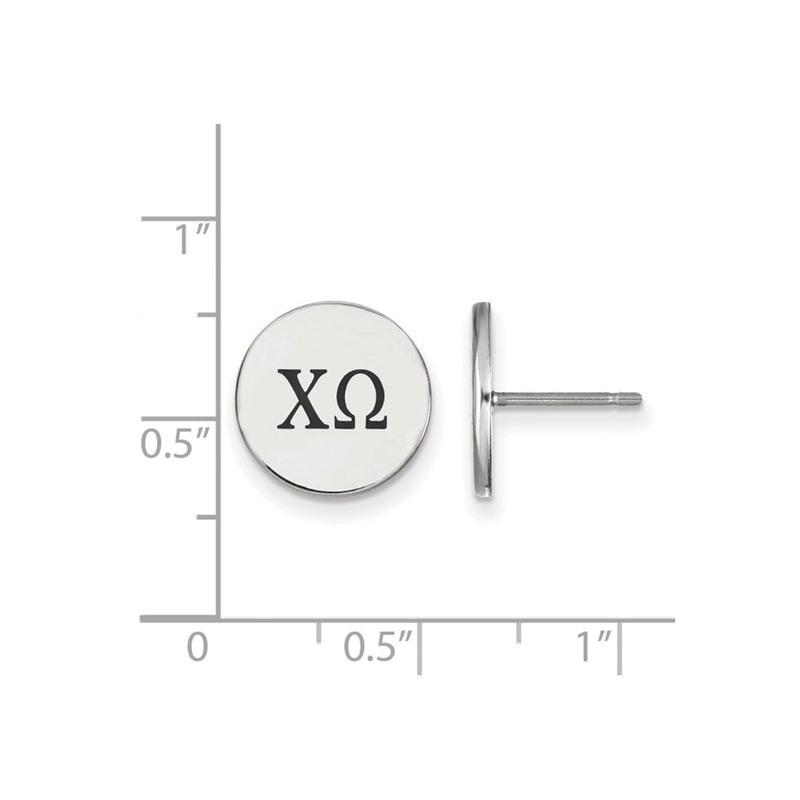 Sterling Silver Rhodium Plated Logoart Chi Omega Sorority Greek Letters Black Enamel Post Earrings