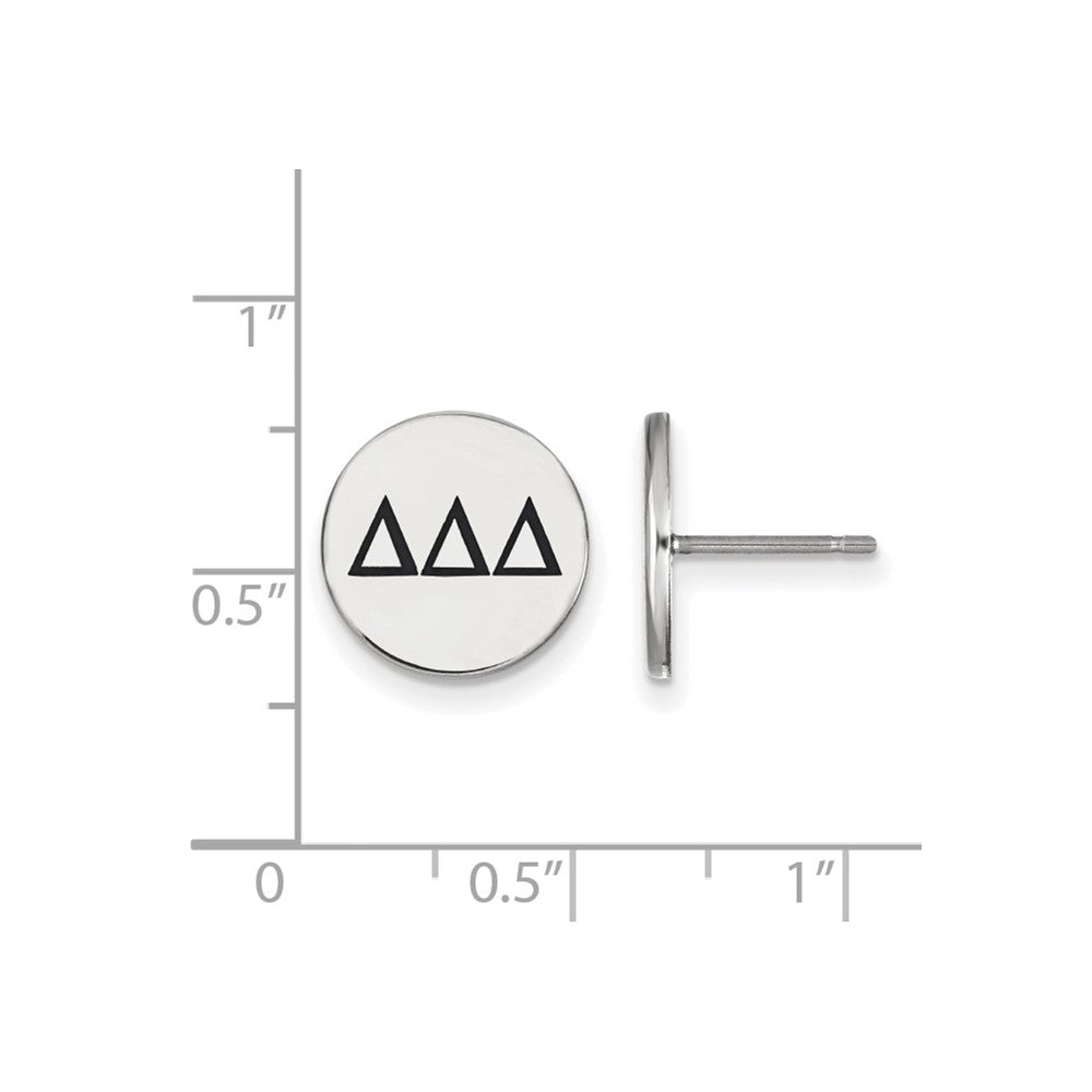 Sterling Silver Rhodium Plated Logoart Delta Sorority Greek Letters Black Enamel Post Earrings