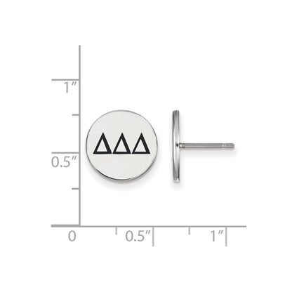 Sterling Silver Rhodium Plated Logoart Delta Sorority Greek Letters Black Enamel Post Earrings