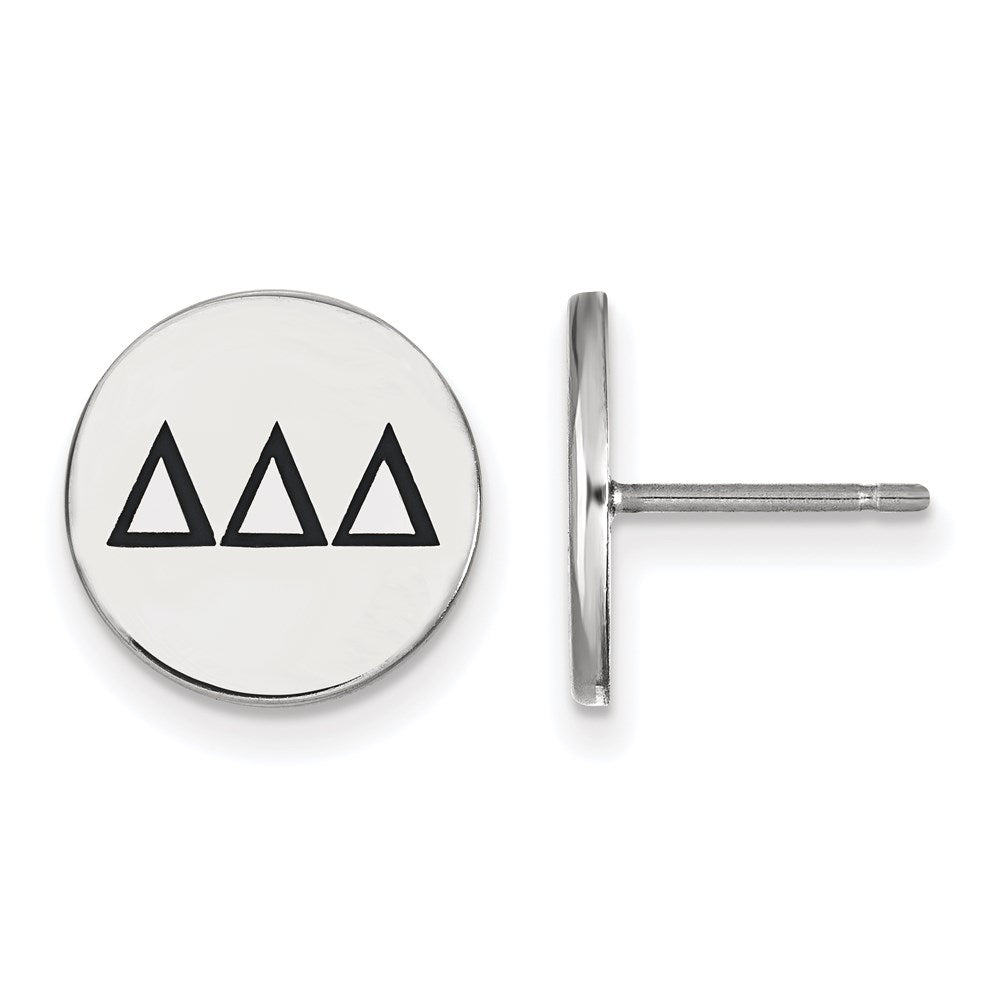 Sterling Silver Rhodium Plated Logoart Delta Sorority Greek Letters Black Enamel Post Earrings