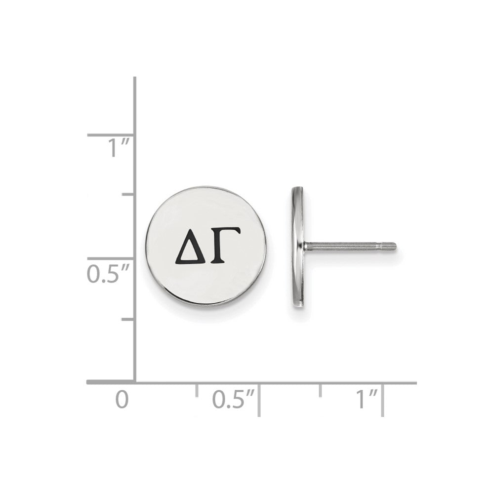 Sterling Silver Rhodium Plated Logoart Delta Gamma Sorority Greek Letters Black Enamel Post Earrings