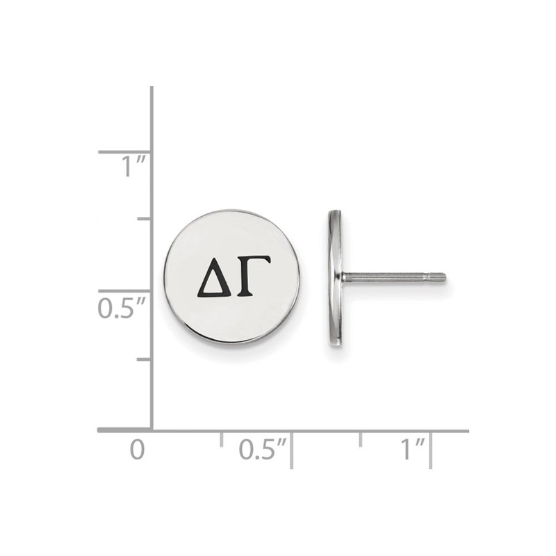Sterling Silver Rhodium Plated Logoart Delta Gamma Sorority Greek Letters Black Enamel Post Earrings