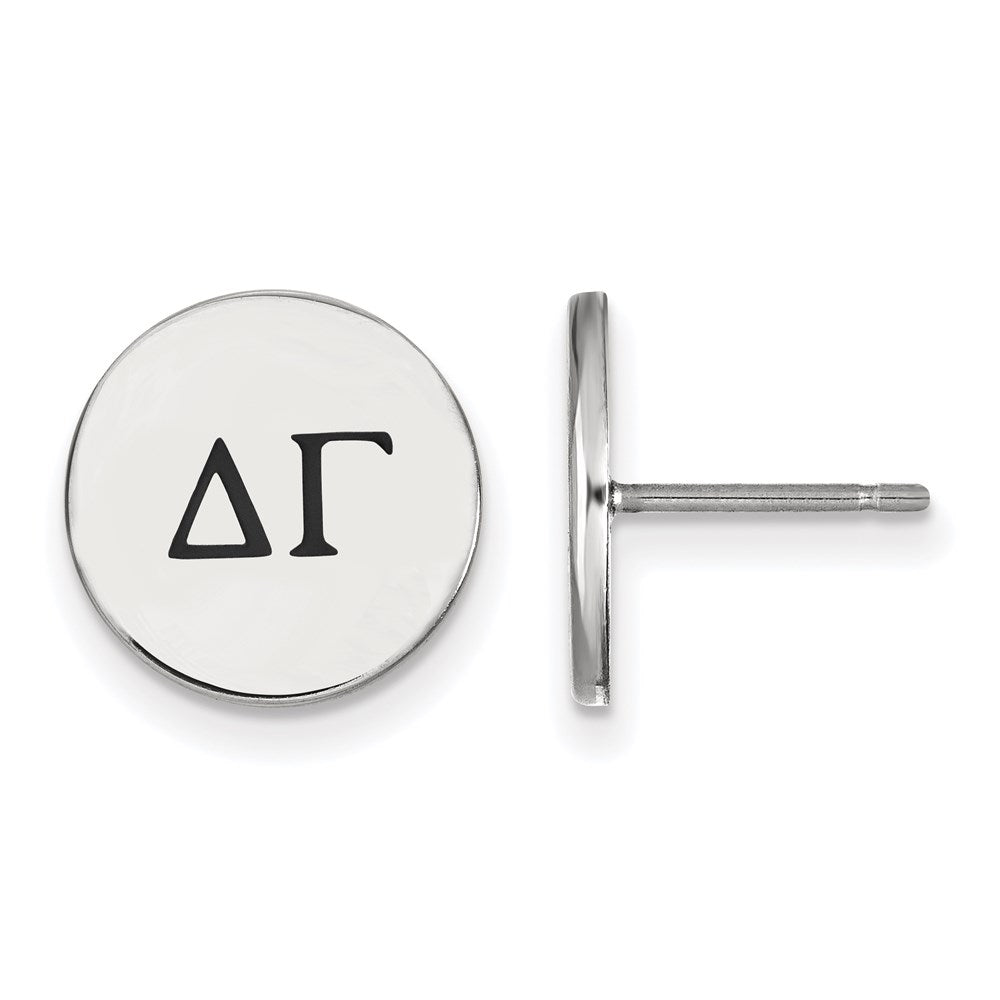 Sterling Silver Rhodium Plated Logoart Delta Gamma Sorority Greek Letters Black Enamel Post Earrings