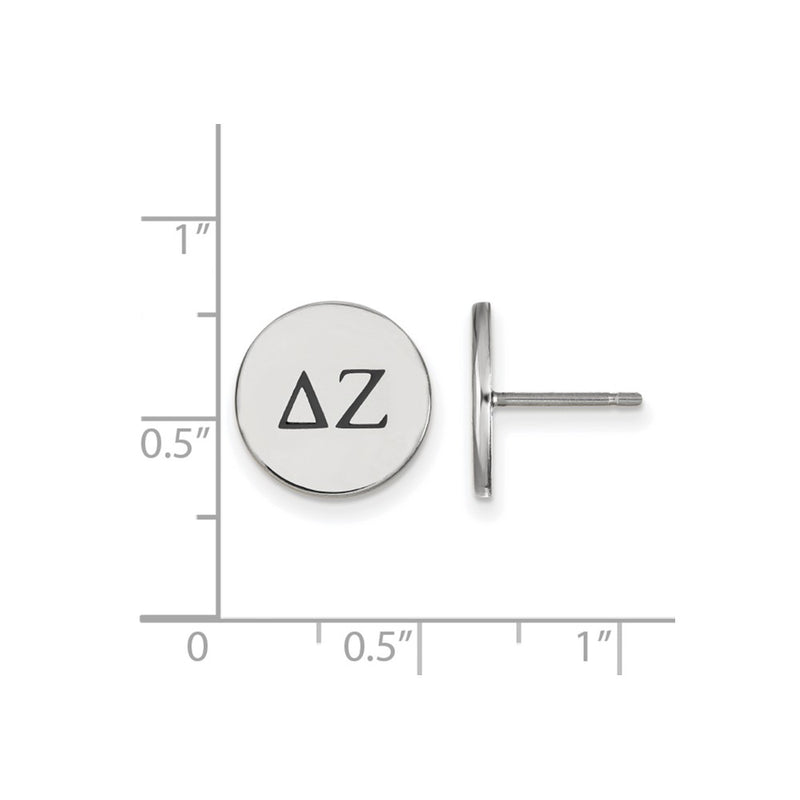 Sterling Silver Rhodium Plated Logoart Delta Zeta Sorority Greek Letters Black Enamel Post Earrings
