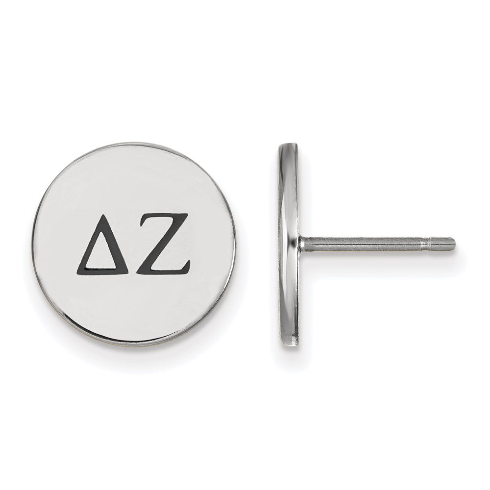 Sterling Silver Rhodium Plated Logoart Delta Zeta Sorority Greek Letters Black Enamel Post Earrings