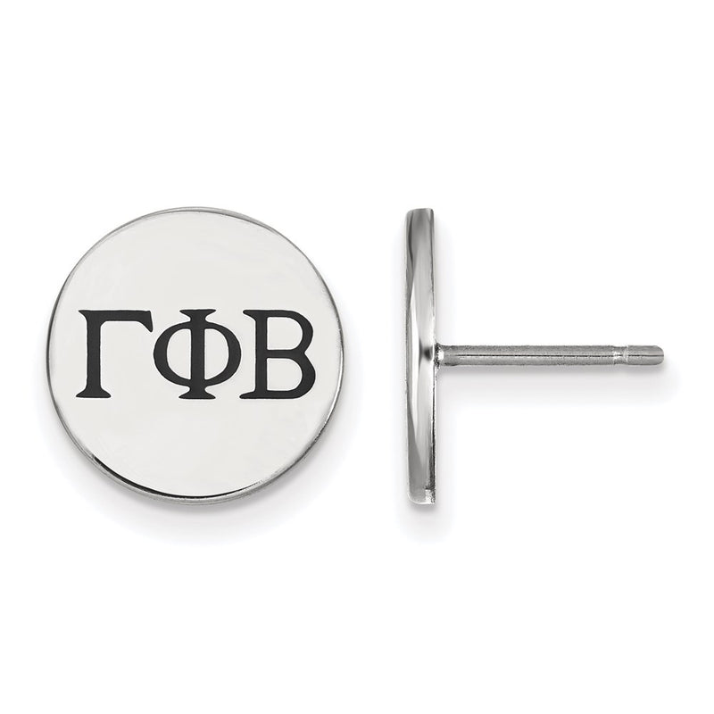 Sterling Silver Rhodium Plated Logoart Gamma Phi Beta Sorority Greek Letters Black Enamel Post Earrings