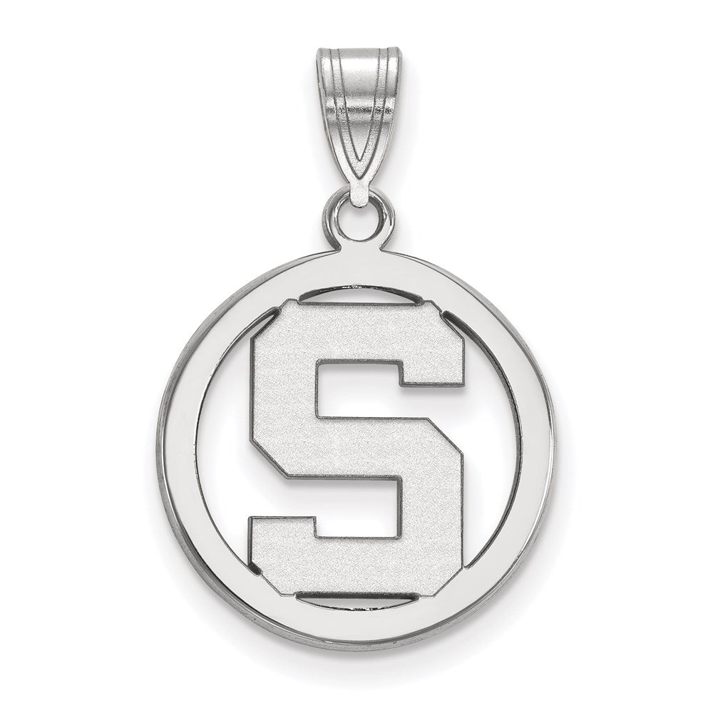 Sterling Silver Rhodium Plated Logoart Michigan State University Letter S Small Circle Pendant