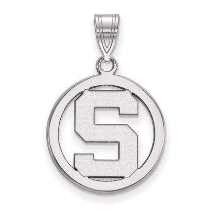 Sterling Silver Rhodium Plated Logoart Michigan State University Letter S Small Circle Pendant
