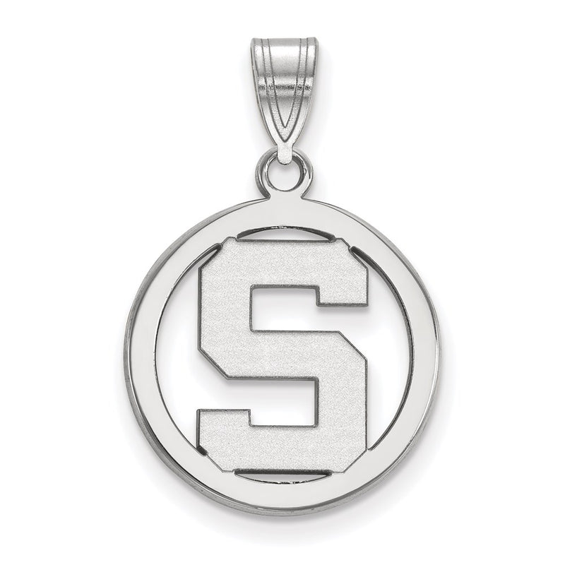 Sterling Silver Rhodium Plated Logoart Michigan State University Letter S Small Circle Pendant