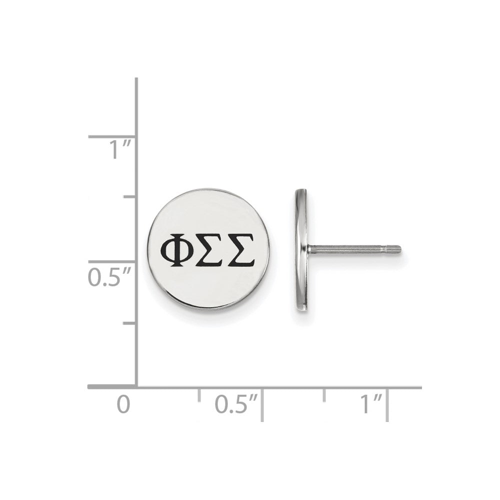 Sterling Silver Rhodium Plated Logoart Phi Sigma Sorority Greek Letters Black Enamel Post Earrings