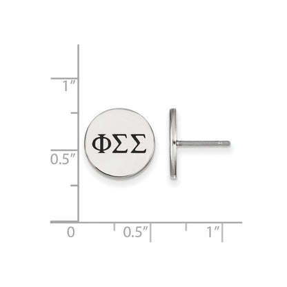 Sterling Silver Rhodium Plated Logoart Phi Sigma Sorority Greek Letters Black Enamel Post Earrings