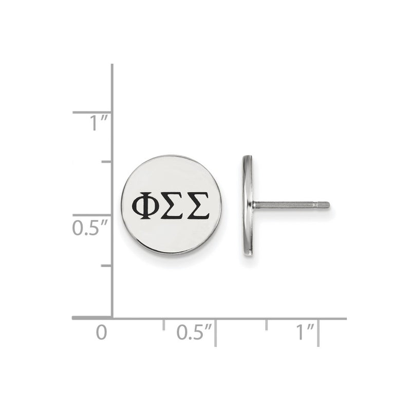 Sterling Silver Rhodium Plated Logoart Phi Sigma Sorority Greek Letters Black Enamel Post Earrings