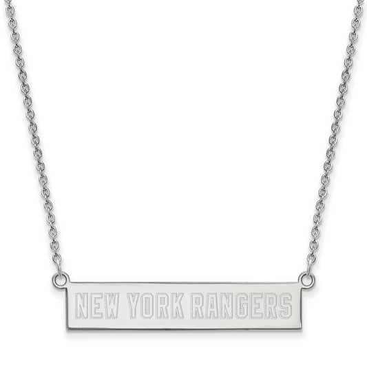 Sterling Silver Rhodium Plated Nhl Logoart New York Rangers Small Bar 18 Inch Necklace