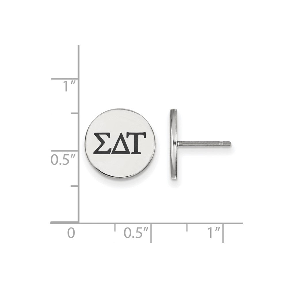 Sterling Silver Rhodium Plated Logoart Sigma Delta Tau Sorority Greek Letters Black Enamel Post Earrings