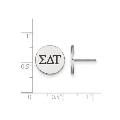 Sterling Silver Rhodium Plated Logoart Sigma Delta Tau Sorority Greek Letters Black Enamel Post Earrings