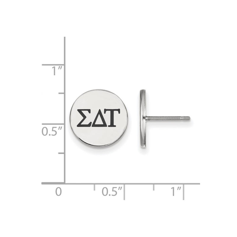Sterling Silver Rhodium Plated Logoart Sigma Delta Tau Sorority Greek Letters Black Enamel Post Earrings