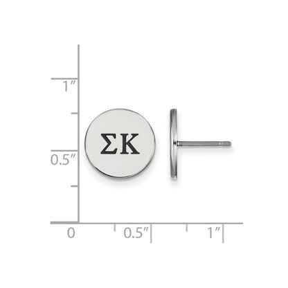 Sterling Silver Rhodium Plated Logoart Sigma Kappa Sorority Greek Letters Black Enamel Post Earrings