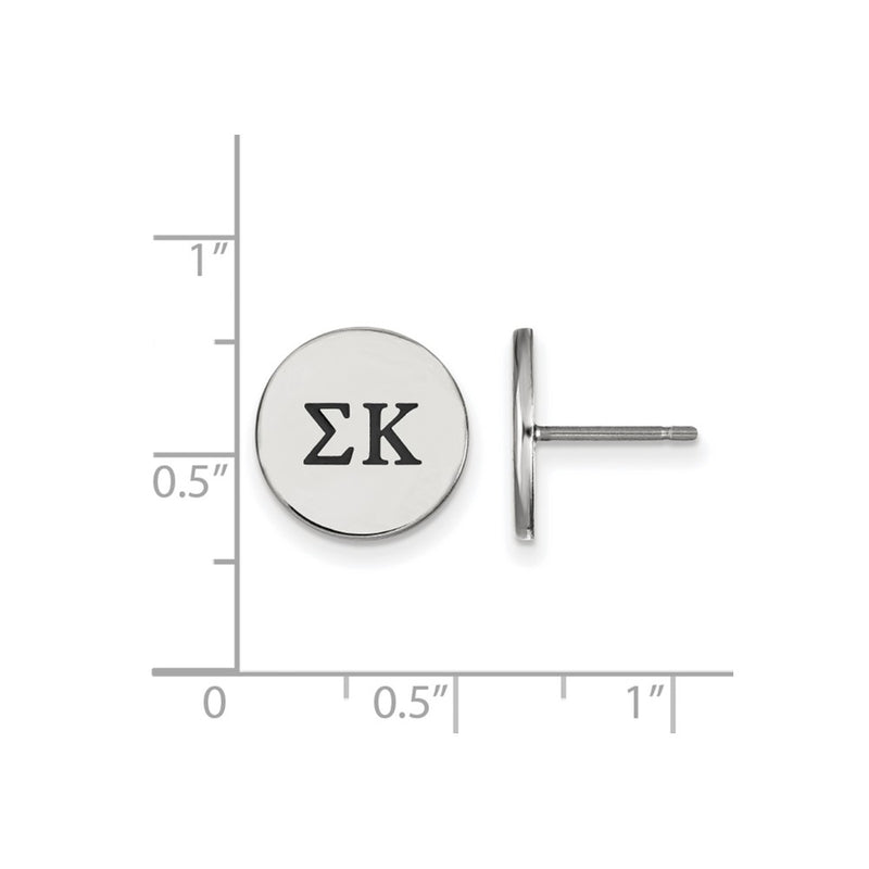 Sterling Silver Rhodium Plated Logoart Sigma Kappa Sorority Greek Letters Black Enamel Post Earrings