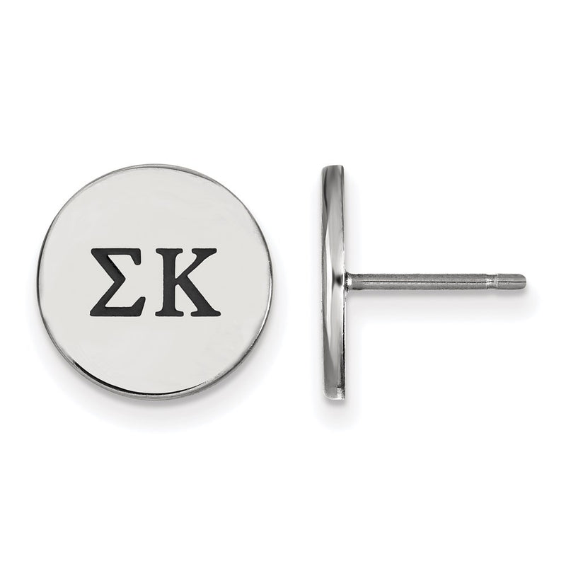 Sterling Silver Rhodium Plated Logoart Sigma Kappa Sorority Greek Letters Black Enamel Post Earrings