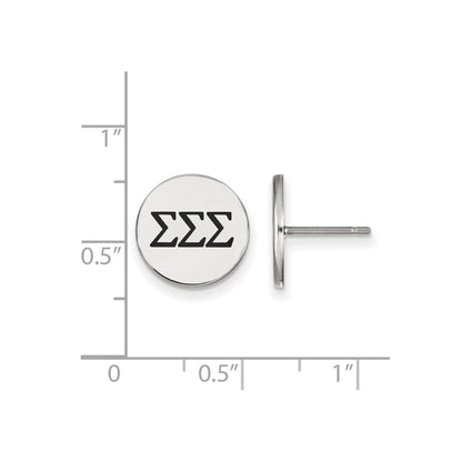 Sterling Silver Rhodium Plated Logoart Sigma Sorority Greek Letters Black Enamel Post Earrings