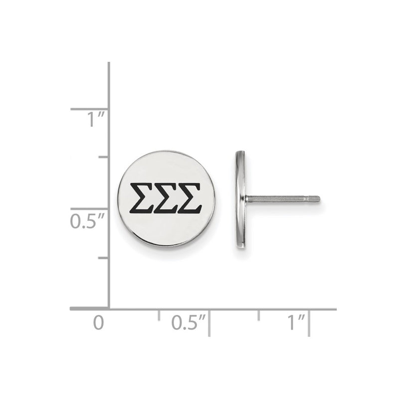 Sterling Silver Rhodium Plated Logoart Sigma Sorority Greek Letters Black Enamel Post Earrings