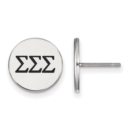 Sterling Silver Rhodium Plated Logoart Sigma Sorority Greek Letters Black Enamel Post Earrings