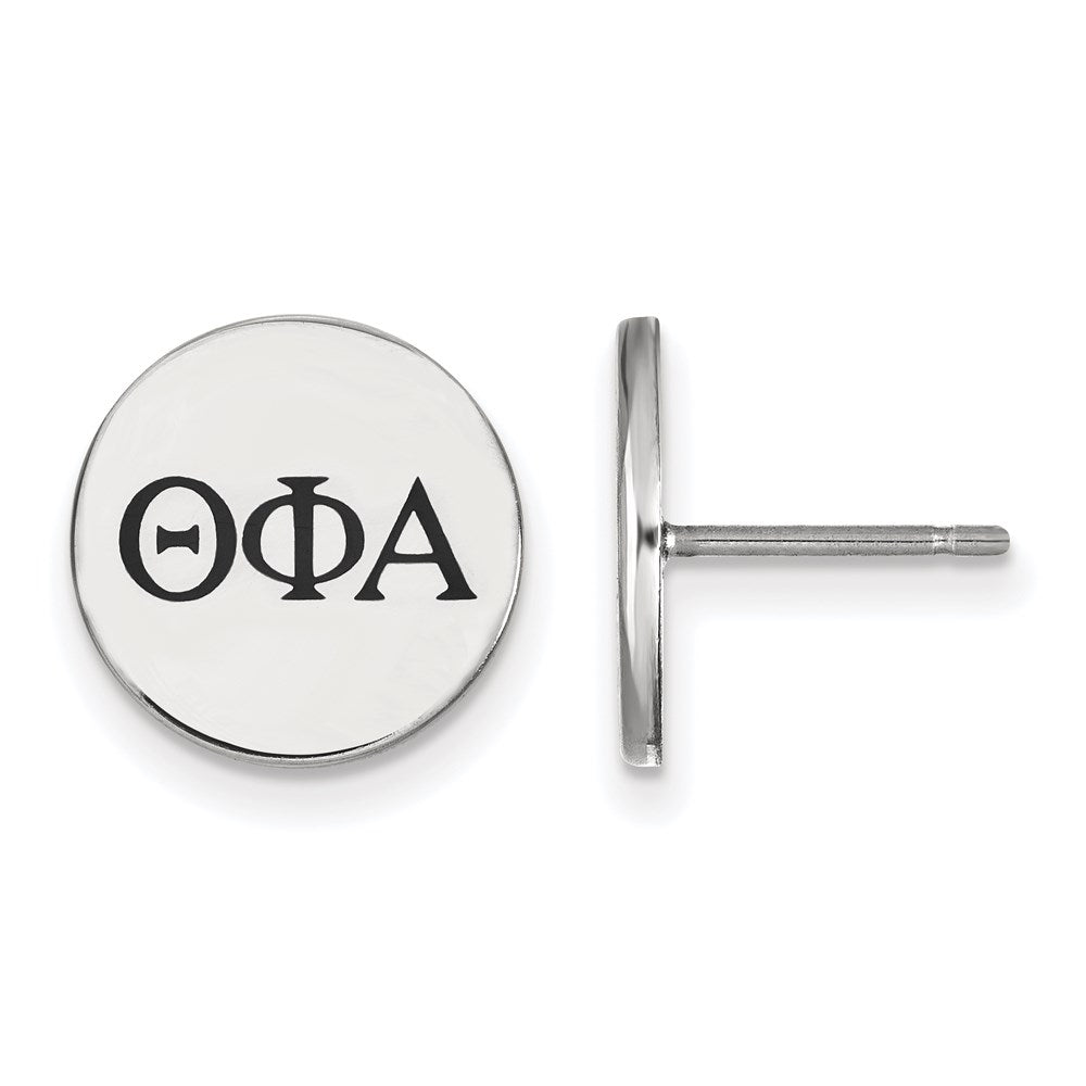 Sterling Silver Rhodium Plated Logoart Theta Phi Alpha Sorority Greek Letters Black Enamel Post Earrings