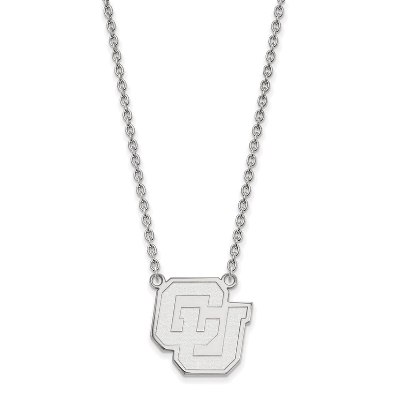 Sterling Silver Rhodium Plated Logoart University Of Colorado C U Large Pendant 18 Inch Necklace