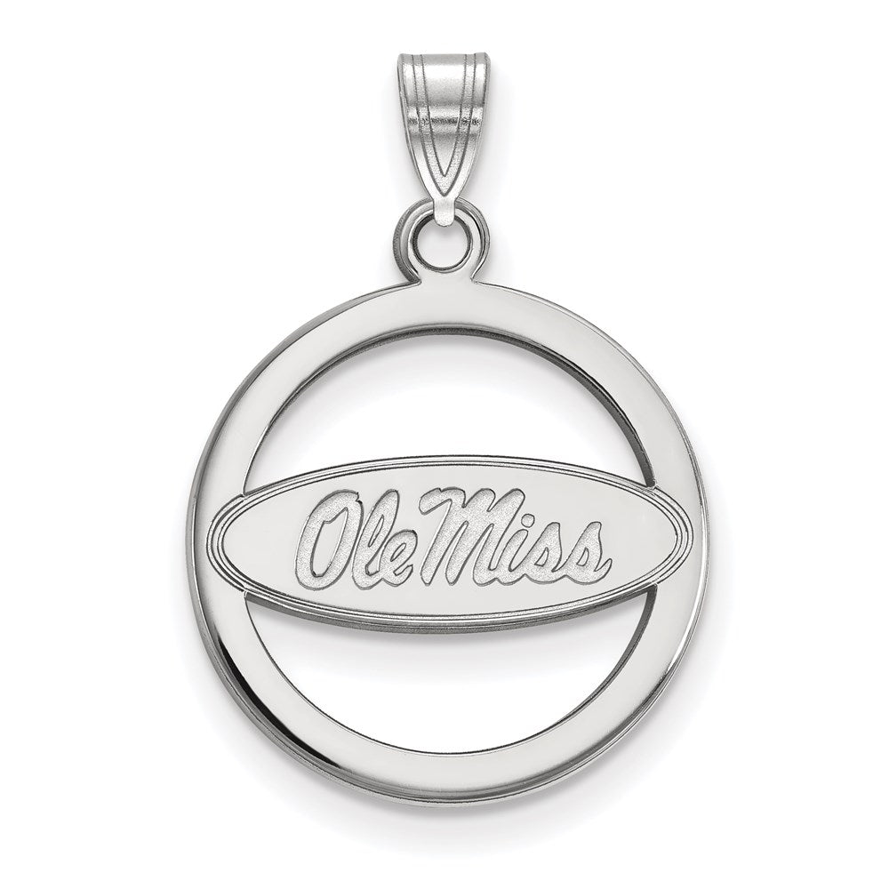 Sterling Silver Rhodium Plated Logoart University Of Mississippi Ole Miss Medium Circle Pendant